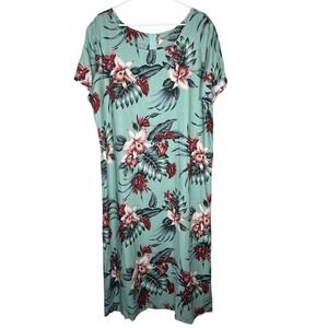 Vintage Bishop St Apparel Hawaiian Dress Plus Size 3X‎ Green Midi Floral Rayon